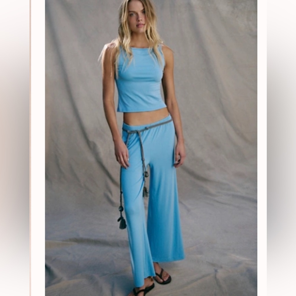 Free People Light Blue Wide Leg Lounge Pants & Tank Set